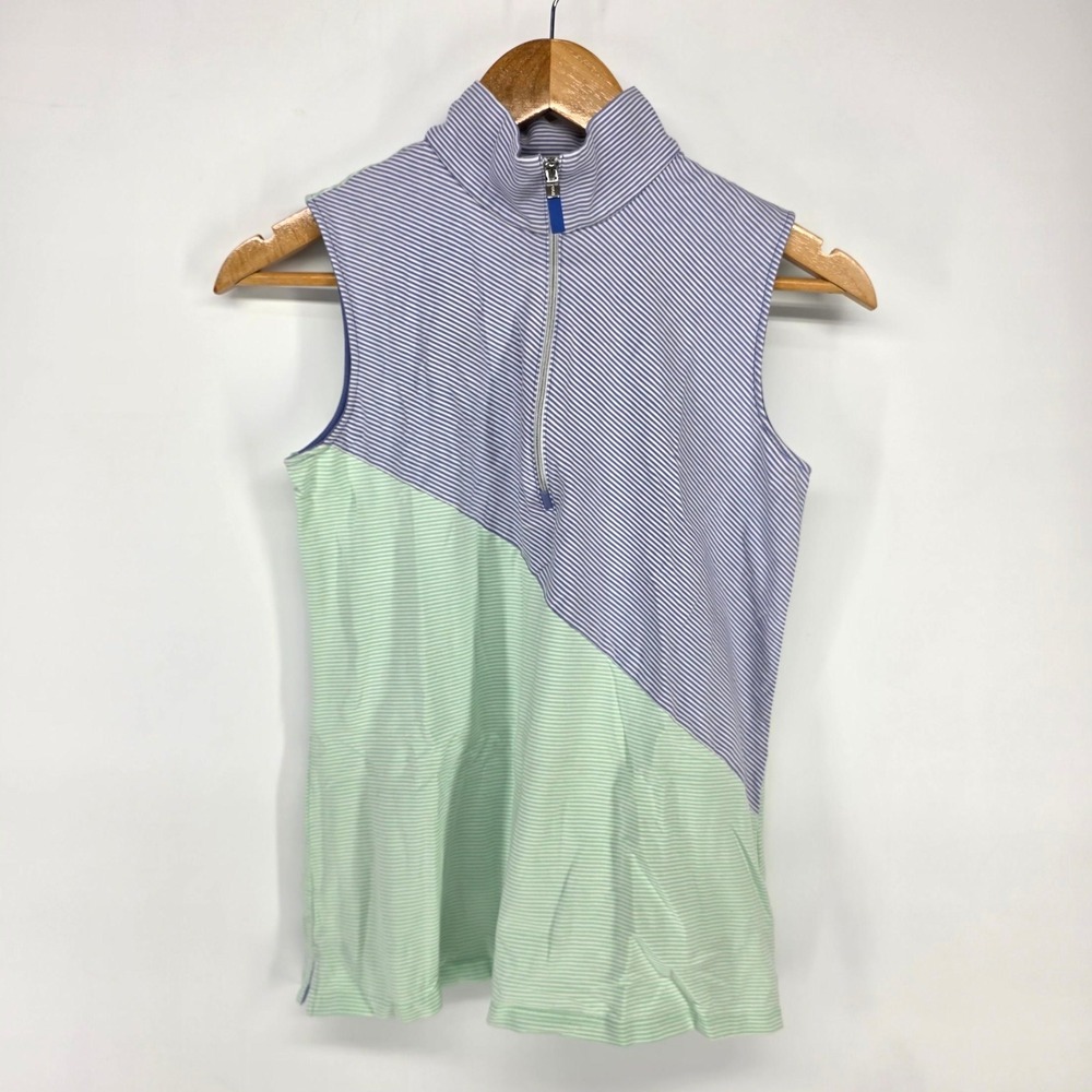 Polo Ralph Lauren Golf Top Womens Small Green Blue Striped Quarter Zip Shirt
